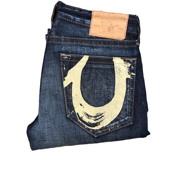 Vintage 2004-2008 True Religion Jeans Size 33 Yellow Horshoe - Picture 8 of 11
